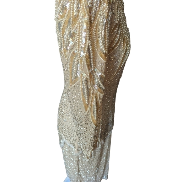Vtg Designer He-Ro Beaded  Sequined champagne Silk Old Money 2-Piece Set sz 2 - Picture 7 of 16